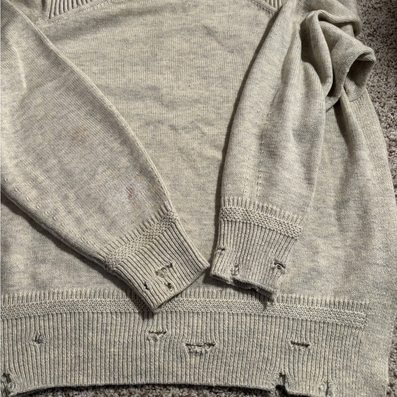 Isabel Marant Etoile Distressed Crewneck Cotton-Wool Sweater Light Gray Size 36 - Picture 7 of 11